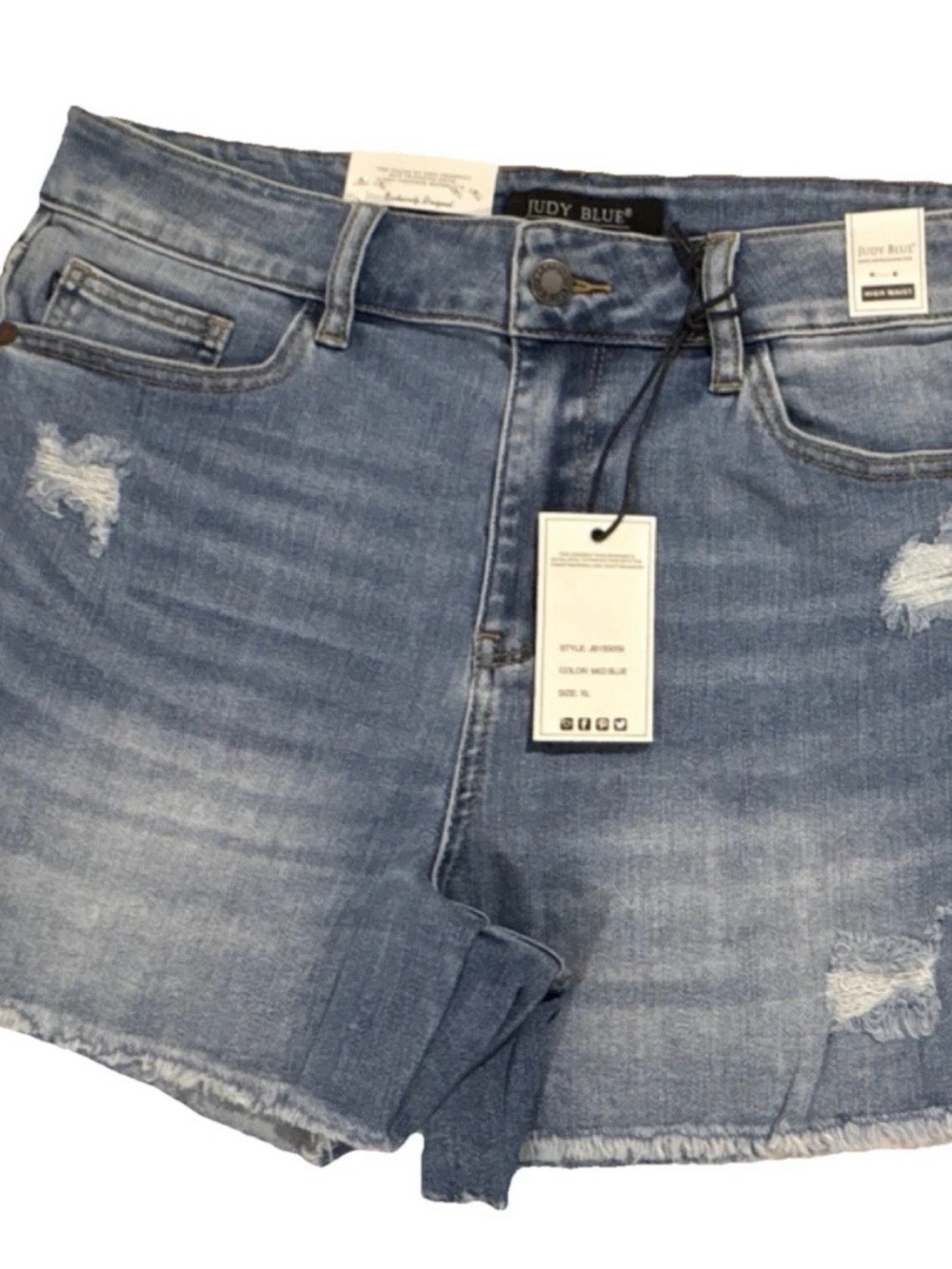 Judy Blue Medium Blue Distressed Denim Shorts